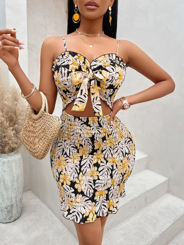 Blue Zone Planet | Sexy printed waist-cinching suspender dress for women kakaclo