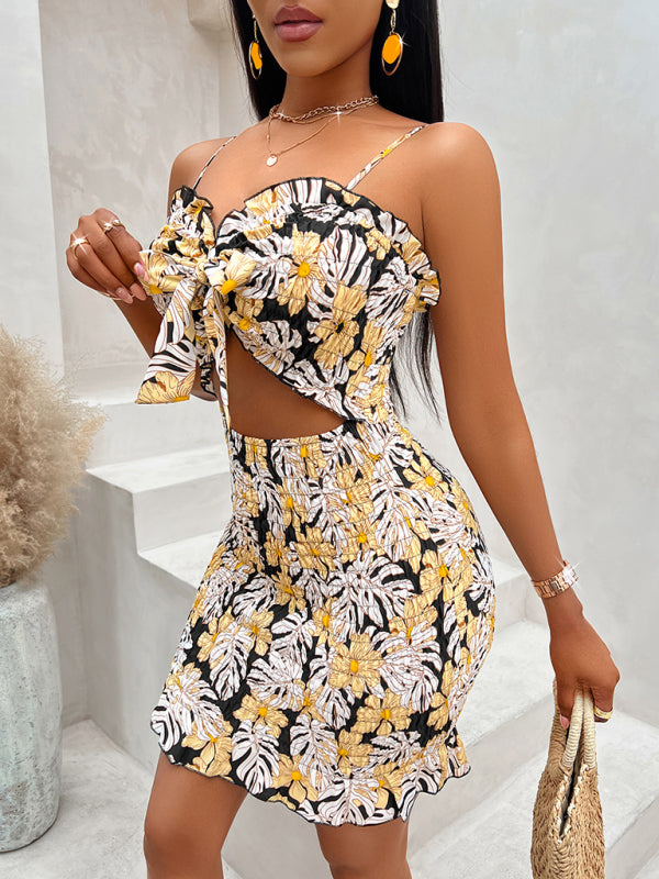 Blue Zone Planet | Sexy printed waist-cinching suspender dress for women kakaclo