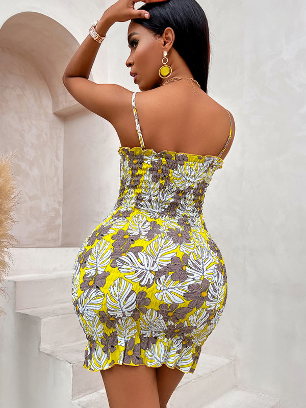Blue Zone Planet | Sexy printed waist-cinching suspender dress for women kakaclo