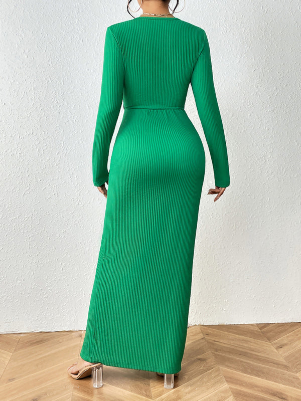 Blue Zone Planet | Round neck CUTOUT waist long sleeve hip-covering slit two piece suit BLUE ZONE PLANET