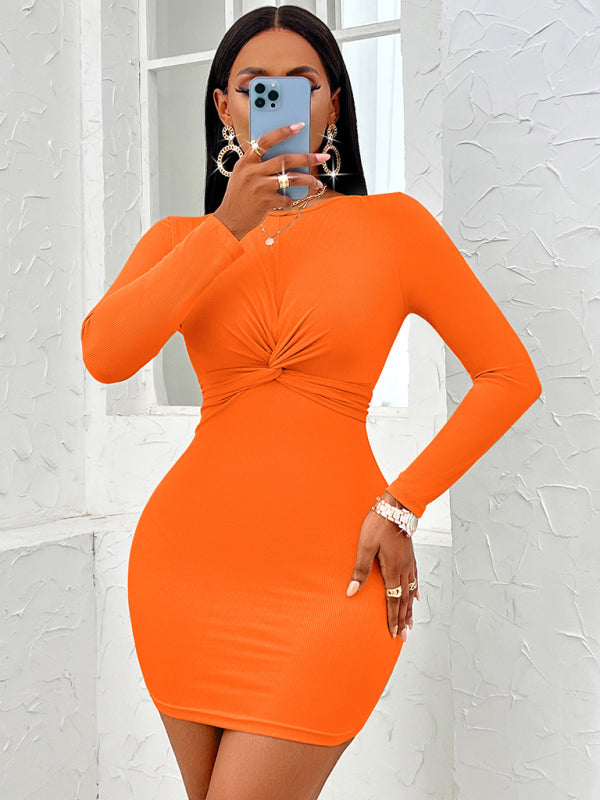 Blue Zone Planet | Sexy Casual Round Neck Twist Long Sleeve Dress BLUE ZONE PLANET