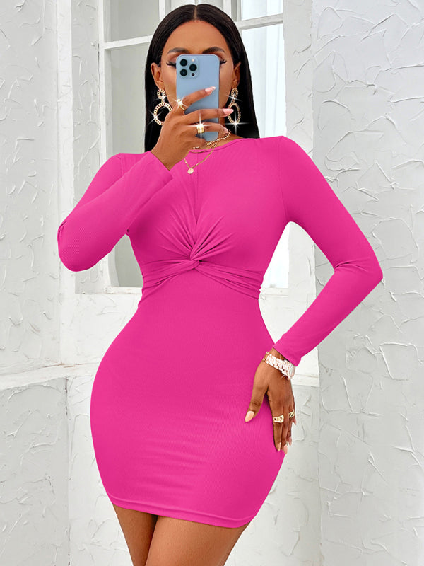 Blue Zone Planet | Sexy Casual Round Neck Twist Long Sleeve Dress BLUE ZONE PLANET