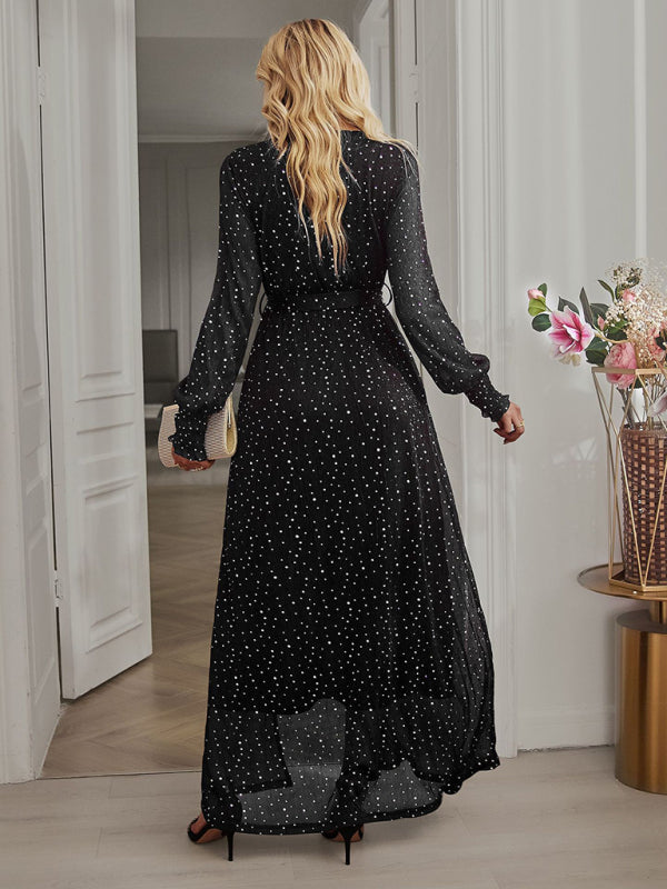 Women's Elegant V Neck Long Sleeve Waist Midi Dress kakaclo