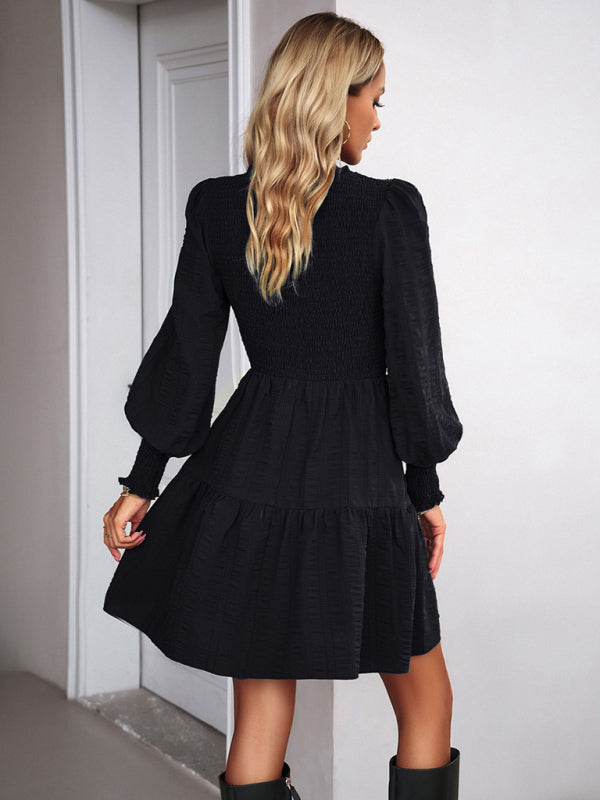 Grace's Solid Color Pleated Long-Sleeve Mini Dress BLUE ZONE PLANET