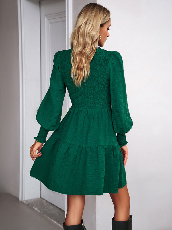 Grace's Solid Color Pleated Long-Sleeve Mini Dress BLUE ZONE PLANET