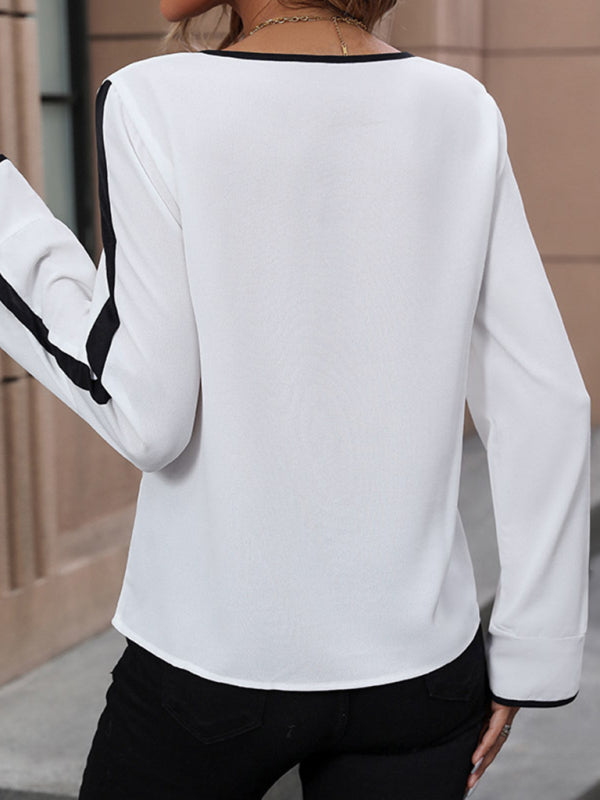 Blue Zone Planet | Lace-up bow shirt, long-sleeved contrast shirt BLUE ZONE PLANET