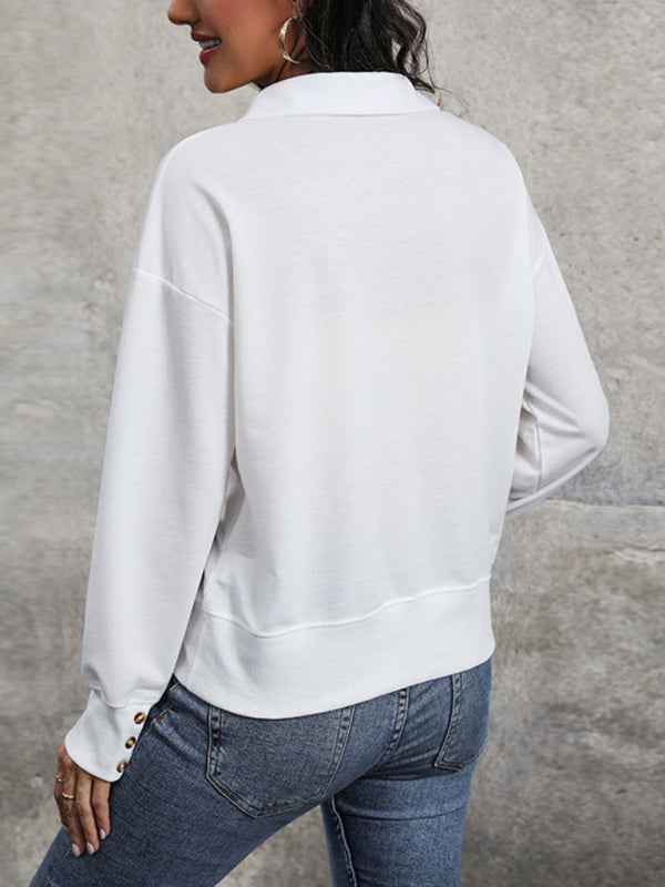 lapel tops V-neck T-shirt BLUE ZONE PLANET