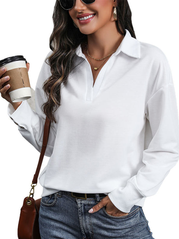 lapel tops V-neck T-shirt BLUE ZONE PLANET