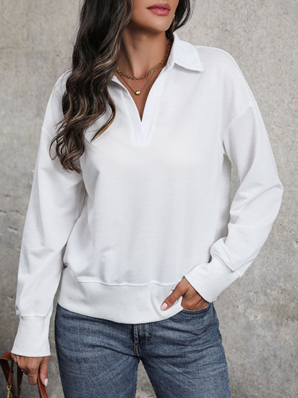 lapel tops V-neck T-shirt BLUE ZONE PLANET