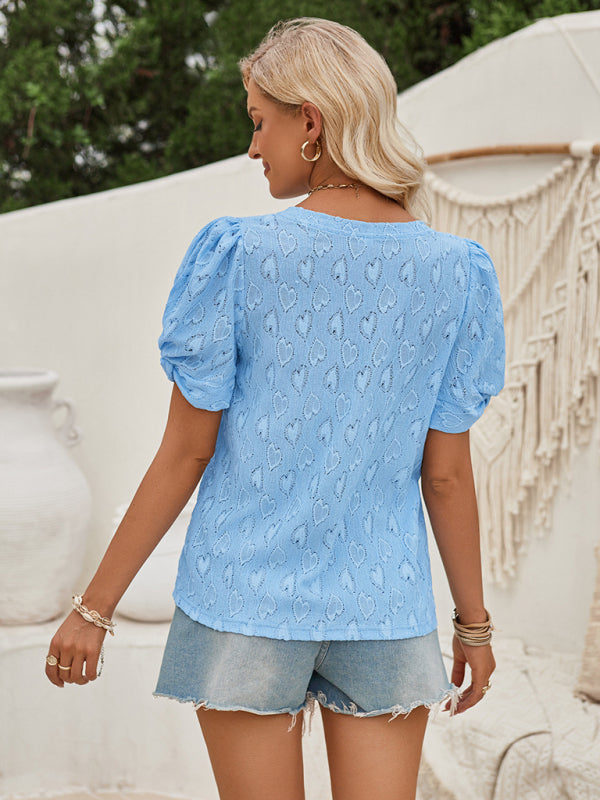 Blue Zone Planet | love printed V-neck slim cuffs twist top BLUE ZONE PLANET