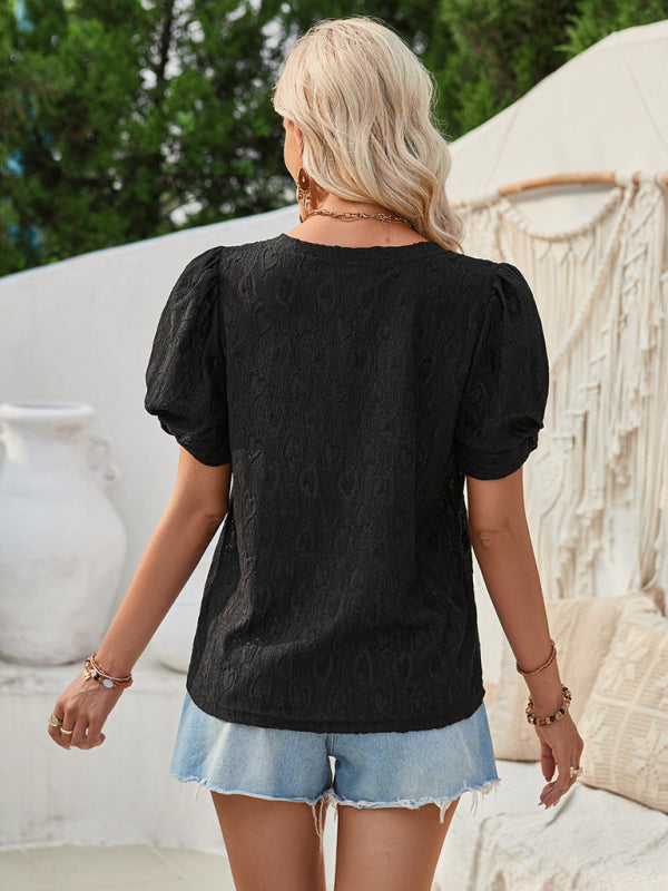 Blue Zone Planet | love printed V-neck slim cuffs twist top BLUE ZONE PLANET