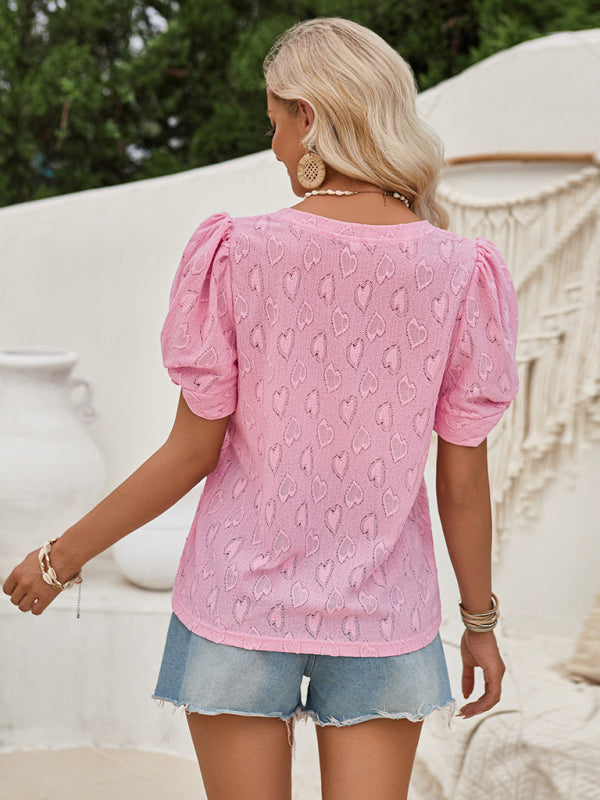 Blue Zone Planet | love printed V-neck slim cuffs twist top BLUE ZONE PLANET