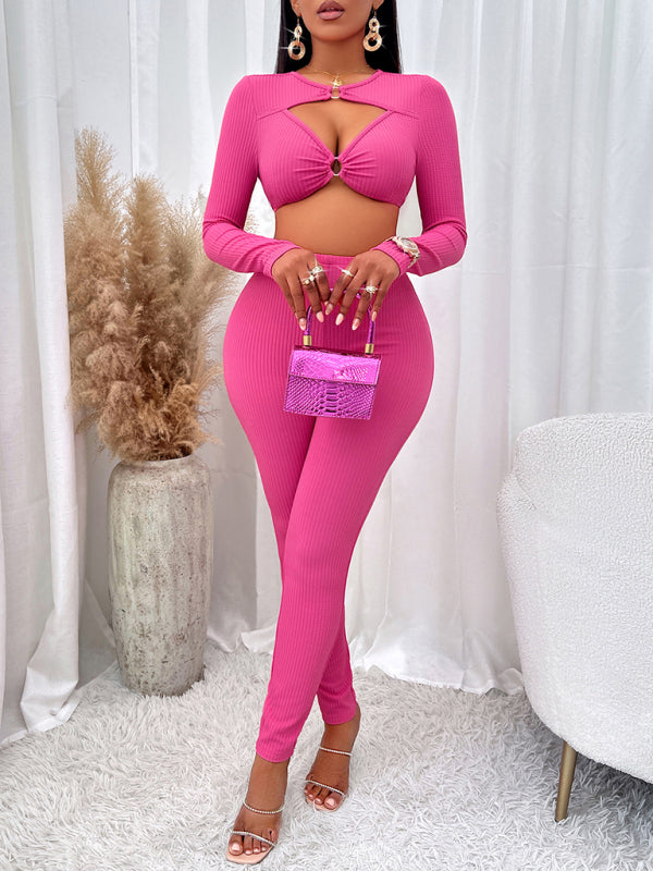 V-neck long-sleeve slim fit two-piece suit kakaclo