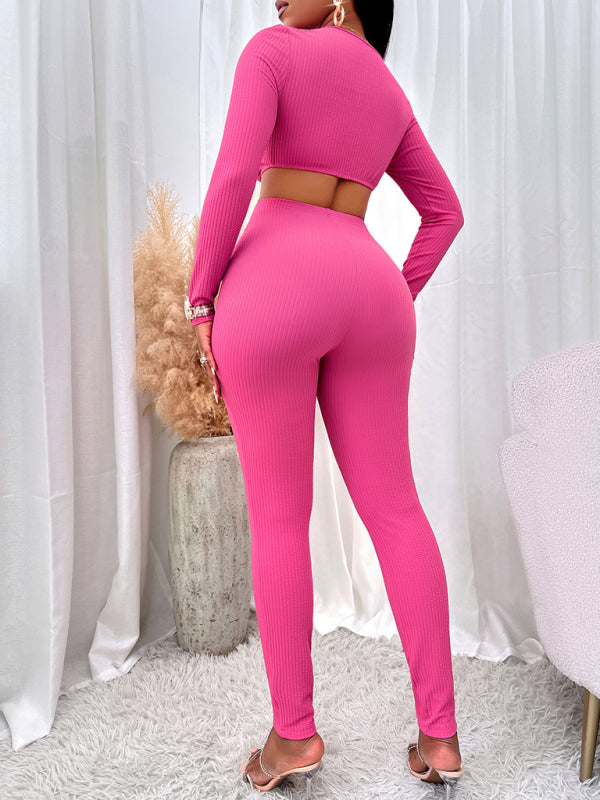 V-neck long-sleeve slim fit two-piece suit kakaclo