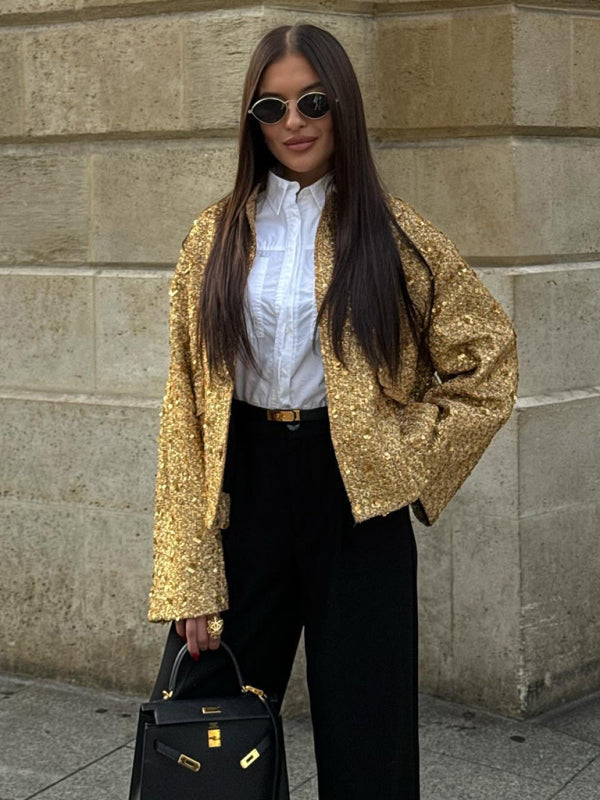 sequined small stand collar jacket kakaclo