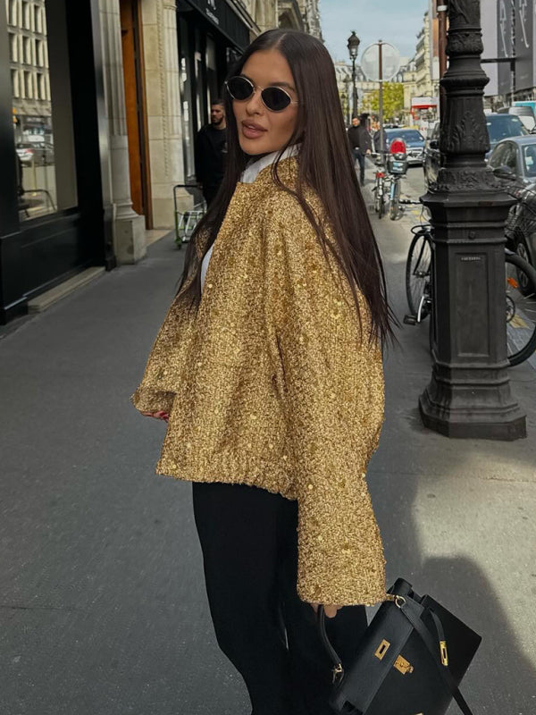 sequined small stand collar jacket kakaclo