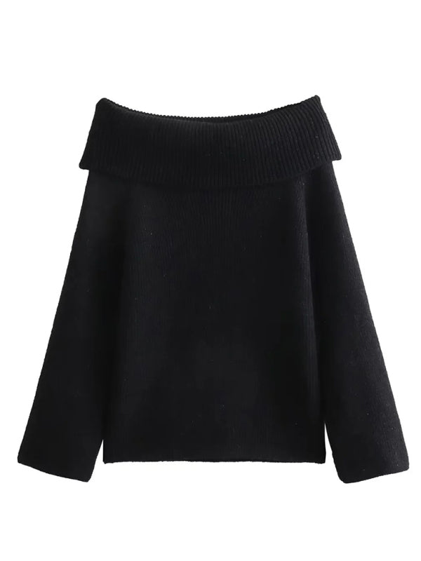 Blue Zone Planet | New women's one-line collar solid color knitted sweater kakaclo