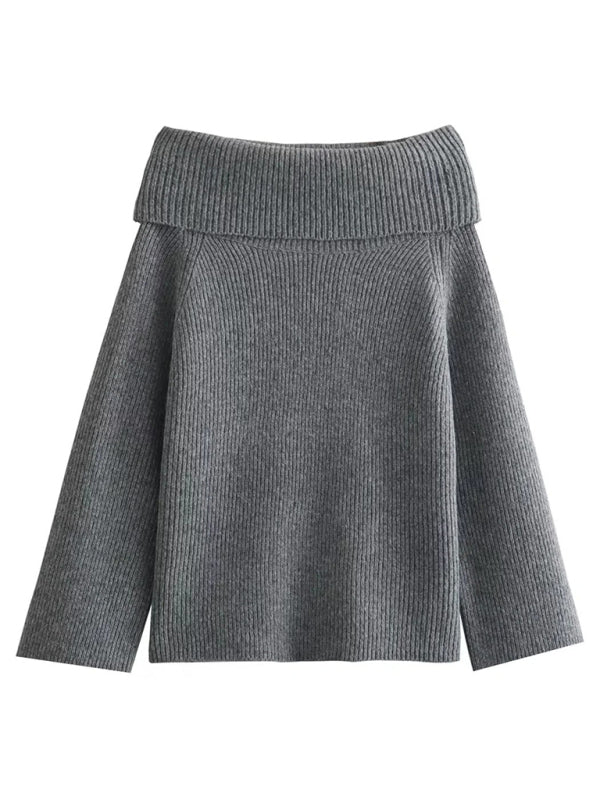 Blue Zone Planet | New women's one-line collar solid color knitted sweater kakaclo