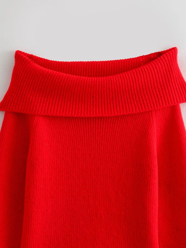 Blue Zone Planet | New women's one-line collar solid color knitted sweater kakaclo