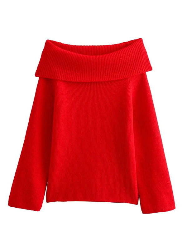 Blue Zone Planet | New women's one-line collar solid color knitted sweater kakaclo