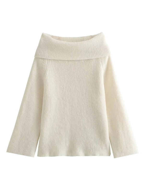 Blue Zone Planet | New women's one-line collar solid color knitted sweater kakaclo