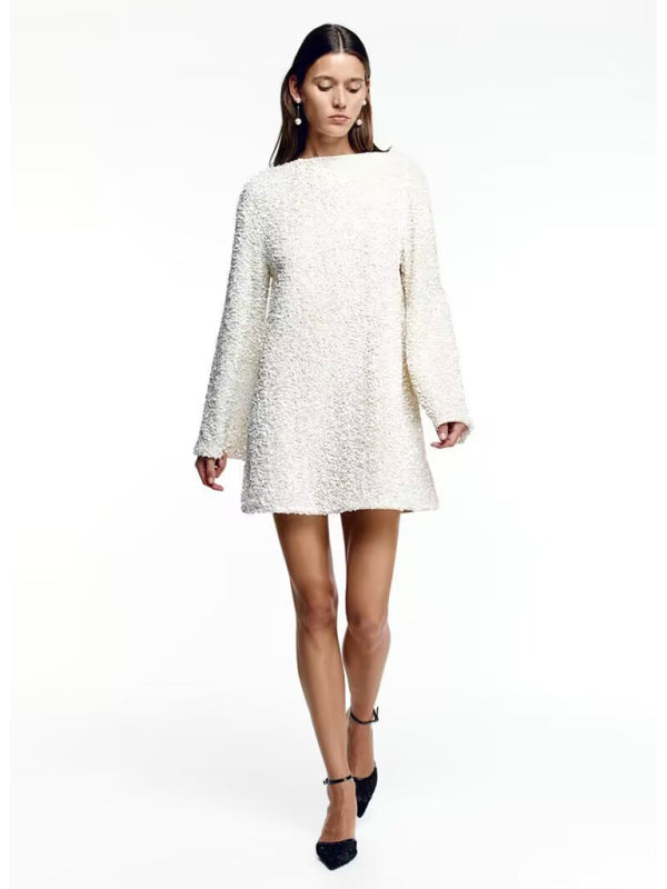 Round neck long sleeve loose sequin dress BLUE ZONE PLANET