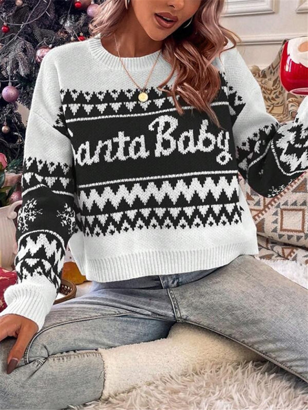 New loose, simple and versatile round neck knitted pullover Christmas sweater kakaclo