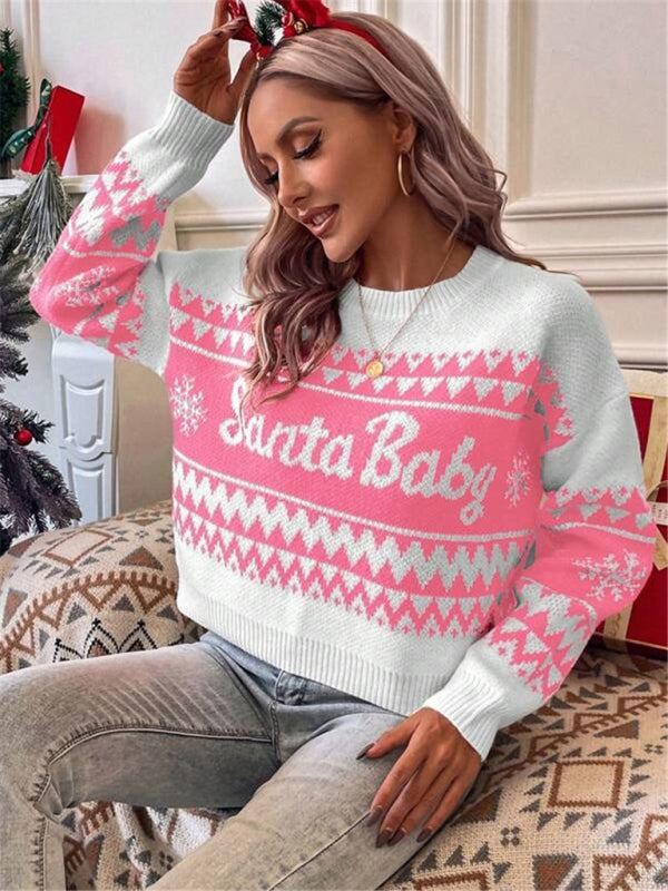 New loose, simple and versatile round neck knitted pullover Christmas sweater kakaclo