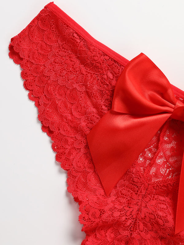 Christmas outfit bow breathable lace low waist panties BLUE ZONE PLANET