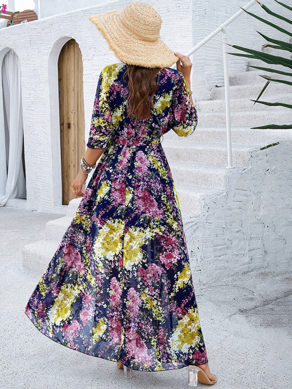 Blue Zone Planet | Elegant Printed Waist Dress BLUE ZONE PLANET