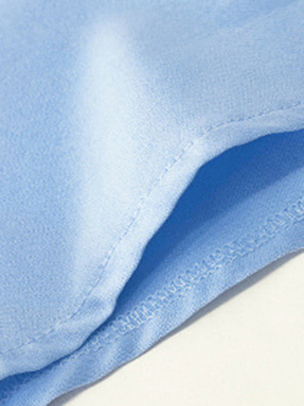 solid color V-neck short-sleeved top BLUE ZONE PLANET