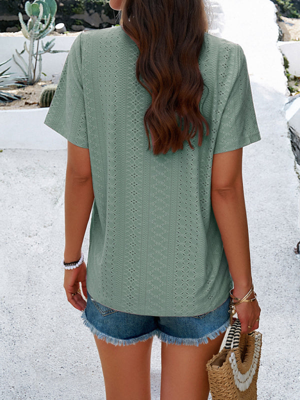 solid color V-neck T-shirt BLUE ZONE PLANET