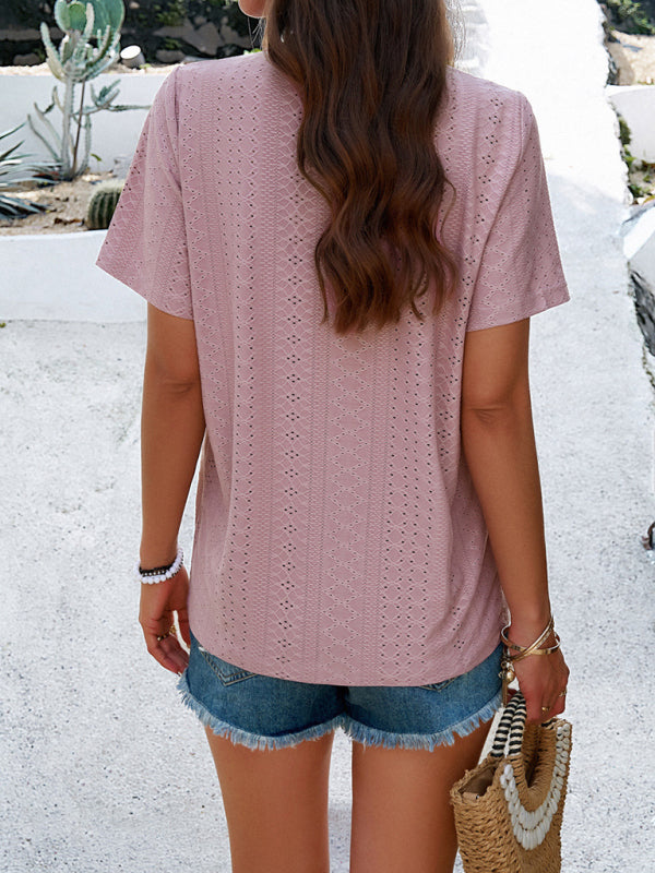 solid color V-neck T-shirt BLUE ZONE PLANET