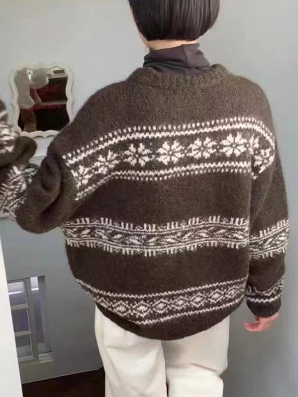 Blue Zone Planet |  New loose thickened Christmas retro ethnic style round neck pullover sweater kakaclo