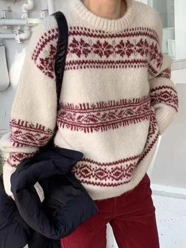 Blue Zone Planet |  New loose thickened Christmas retro ethnic style round neck pullover sweater kakaclo