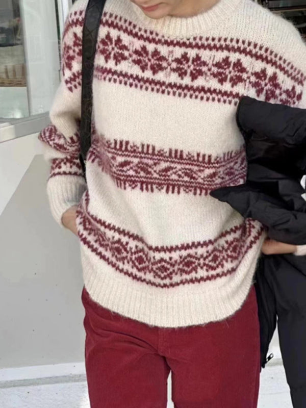 Blue Zone Planet |  New loose thickened Christmas retro ethnic style round neck pullover sweater kakaclo