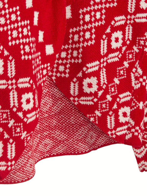 Blue Zone Planet | New V-neck irregular backless off-shoulder Christmas snowflake pattern long-sleeved women's sweater kakaclo