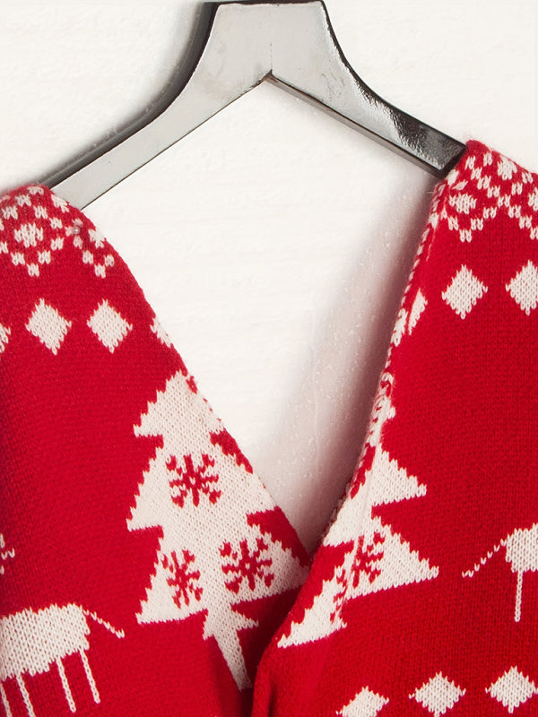 Blue Zone Planet | New V-neck irregular backless off-shoulder Christmas snowflake pattern long-sleeved women's sweater kakaclo