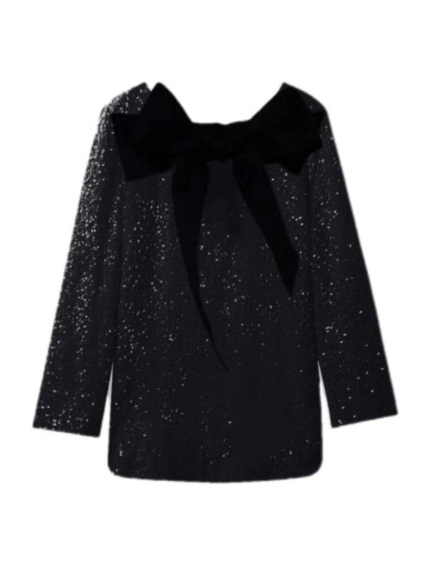 long-sleeved back bow sequined dress kakaclo