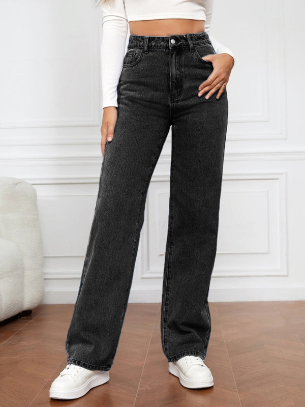 Blue Zone Planet | High Waist Washed Straight Leg Jeans BLUE ZONE PLANET