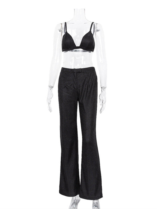 camisole, slim straight high-waisted pants, sequined jacket suit set (three-piece set) kakaclo