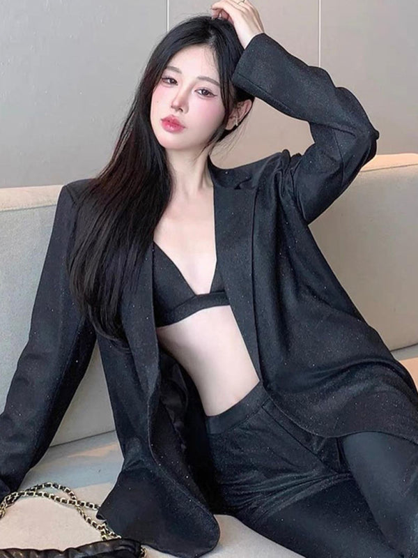 camisole, slim straight high-waisted pants, sequined jacket suit set (three-piece set) kakaclo