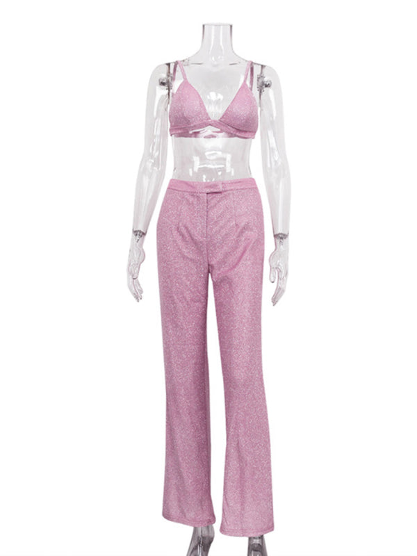 camisole, slim straight high-waisted pants, sequined jacket suit set (three-piece set) kakaclo