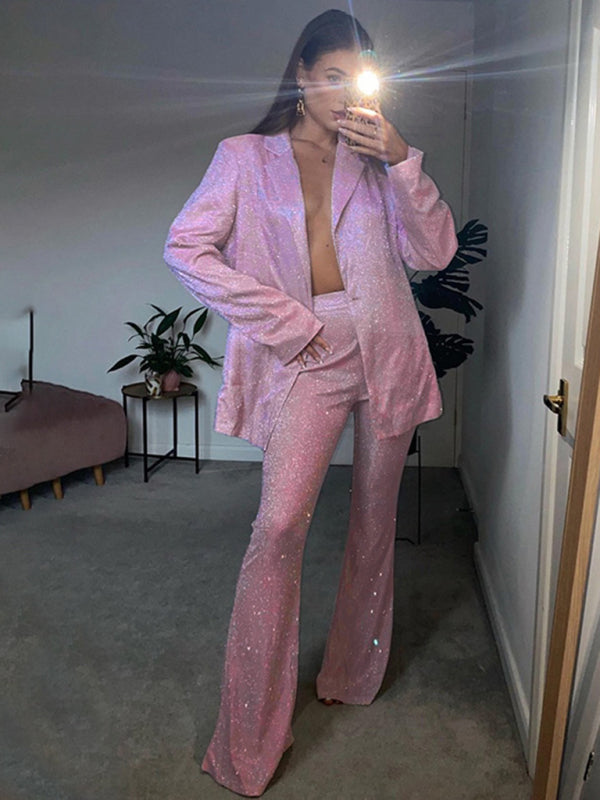 camisole, slim straight high-waisted pants, sequined jacket suit set (three-piece set) kakaclo