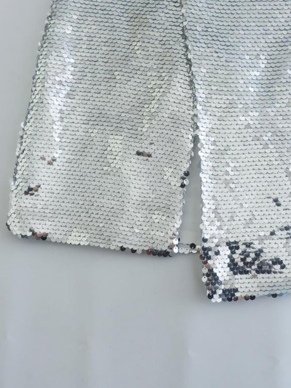 New fashion hot girl silver sequined high waist skirt with slits on both sides kakaclo