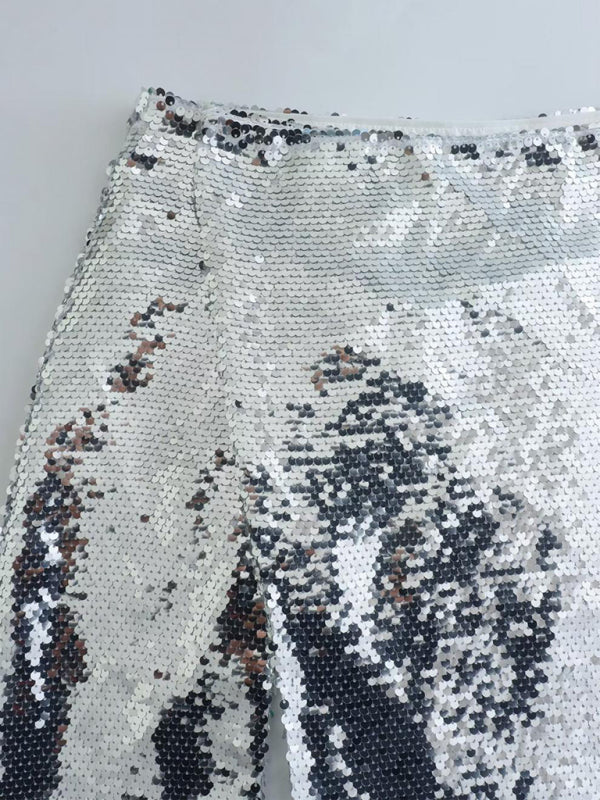 New fashion hot girl silver sequined high waist skirt with slits on both sides kakaclo