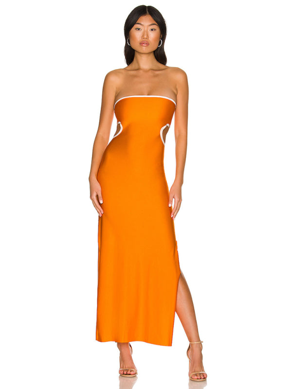 Backless hollow strapless long dress with hip covering kakaclo