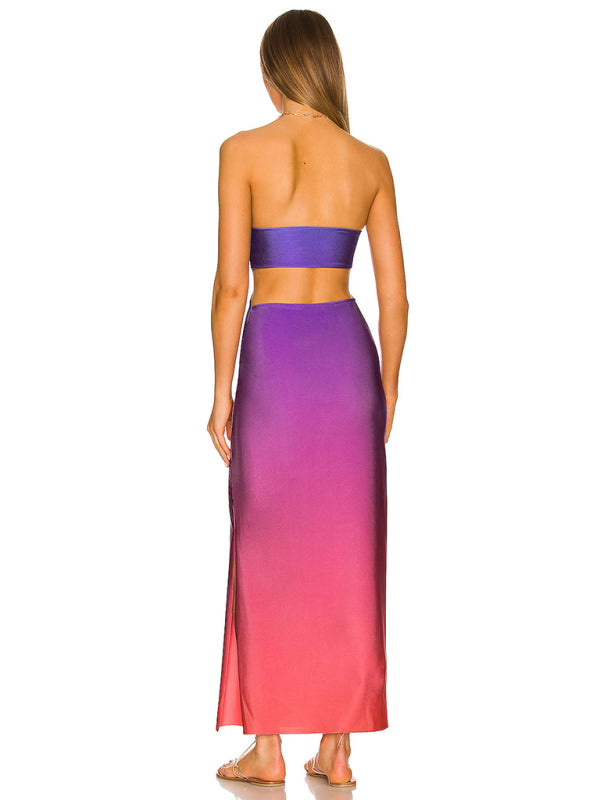 Backless hollow strapless long dress with hip covering kakaclo