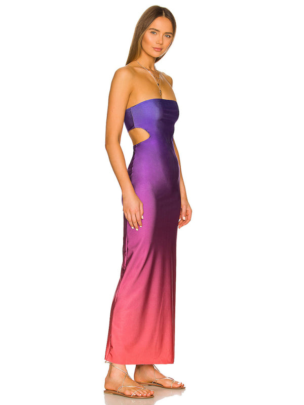 Backless hollow strapless long dress with hip covering kakaclo