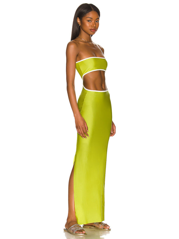 Backless hollow strapless long dress with hip covering kakaclo